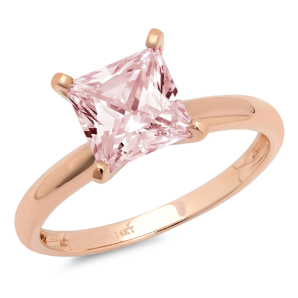 1.5ct Princess Cut Pink Simulated Diamond 18k Rose Gold Solitaire Ring J3395