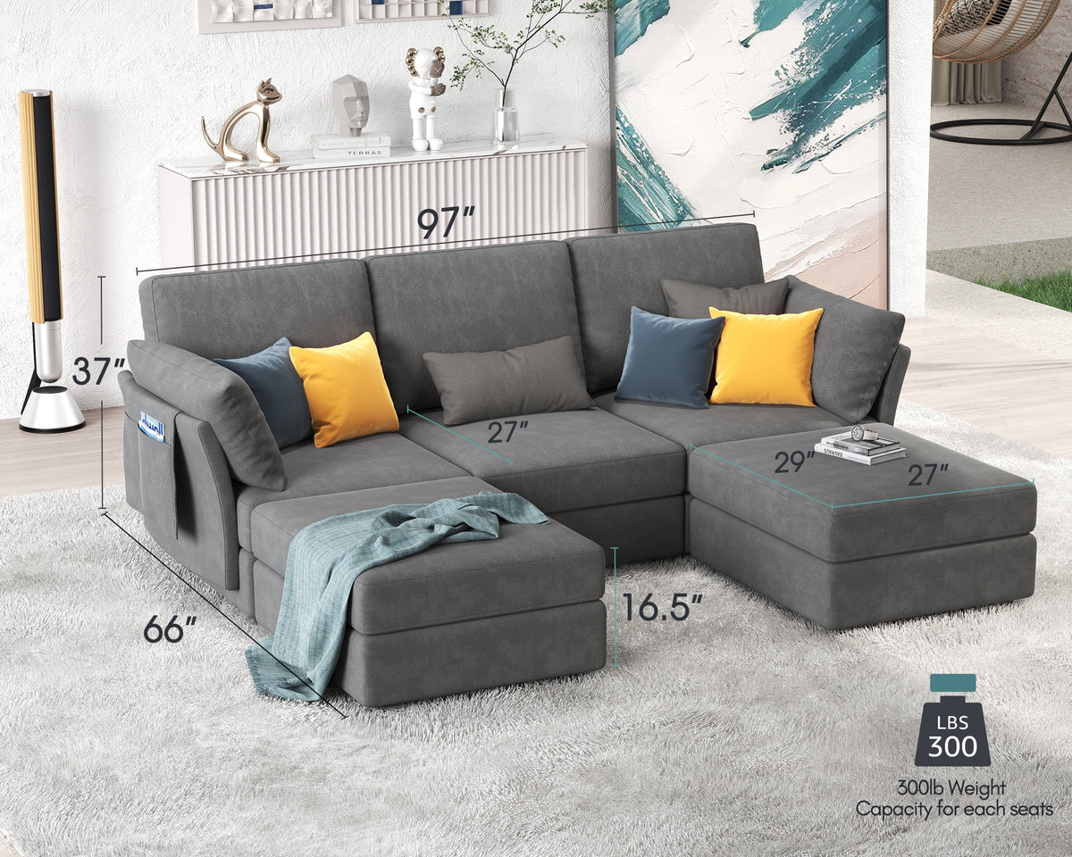 Oversized Chenille Dark Gray Modular Sectional Sofa with Storage and Chaise C910