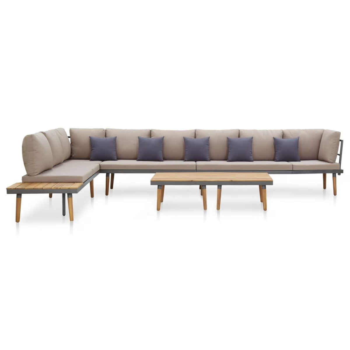 8-Seater Cushioned Acacia Wood Patio Lounge Set with 2 Coffee Table L16783