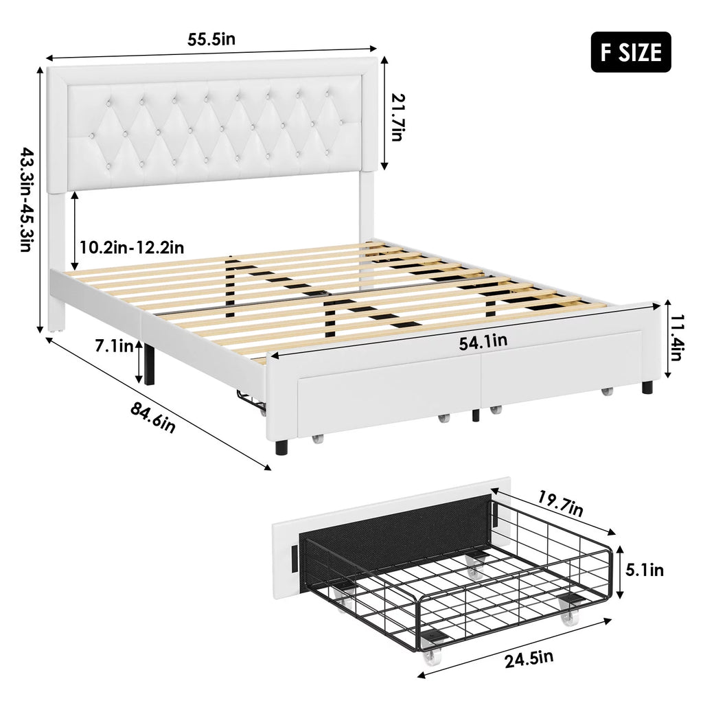 Queen Size Black PU Leather Upholstered Platform Bed Frame I82991