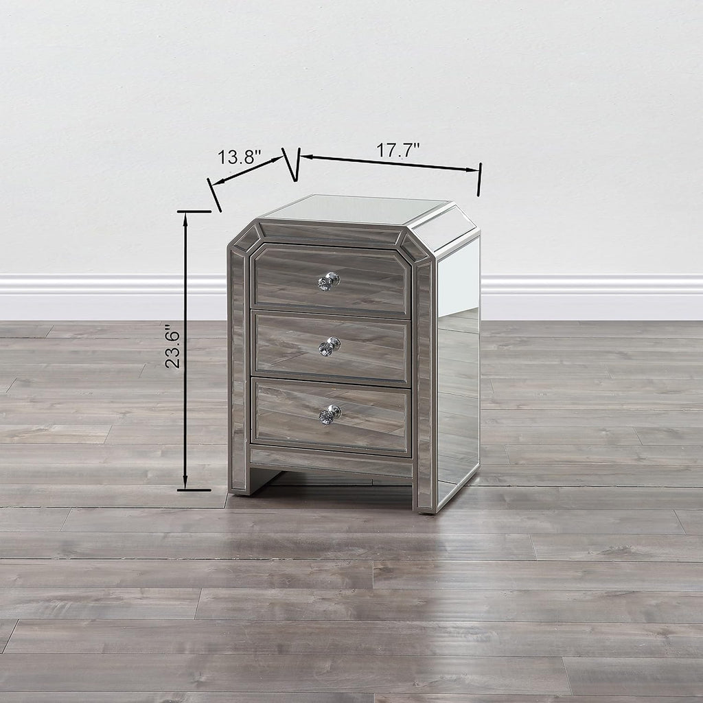 Mirrored Nightstand with 3-Drawers I8706