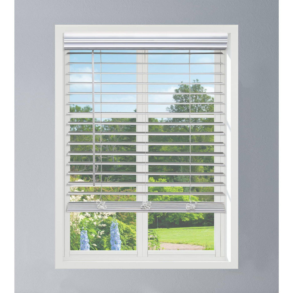 White Cordless Faux Wood Blind 57 W x 72 H Z385