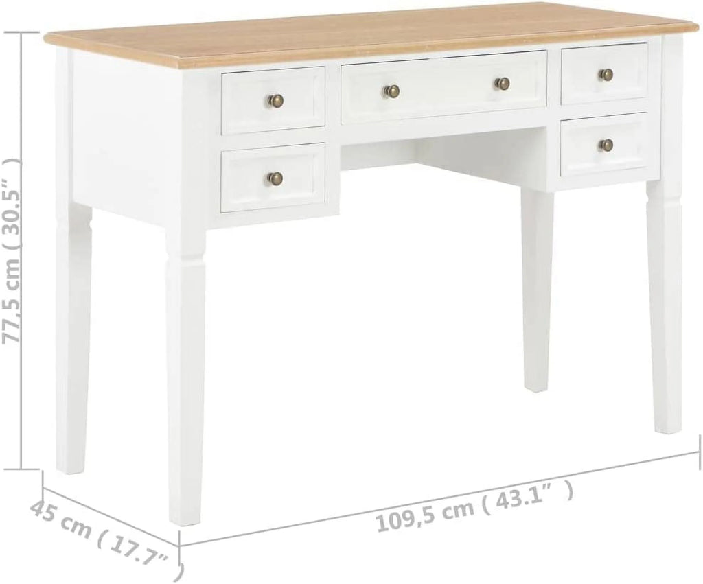 Brown and White 5 Drawer Wooden Writing Desk F46558