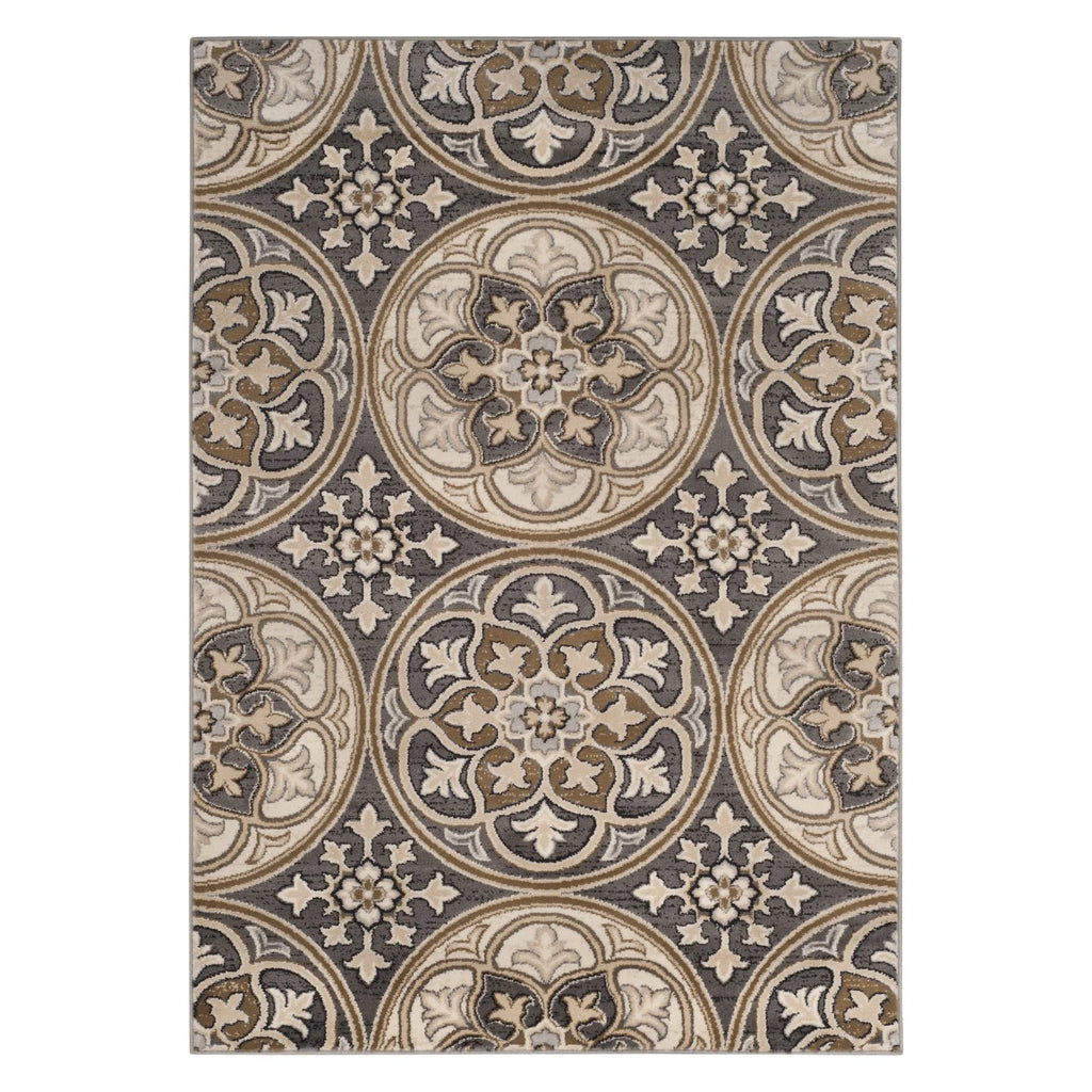 Slate Blue/Beige Geometric Circles Area Rug, 6' x 9' E616563