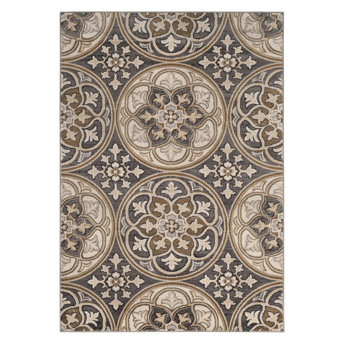 Slate Blue/Beige Geometric Circles Area Rug, 6' x 9' E616563