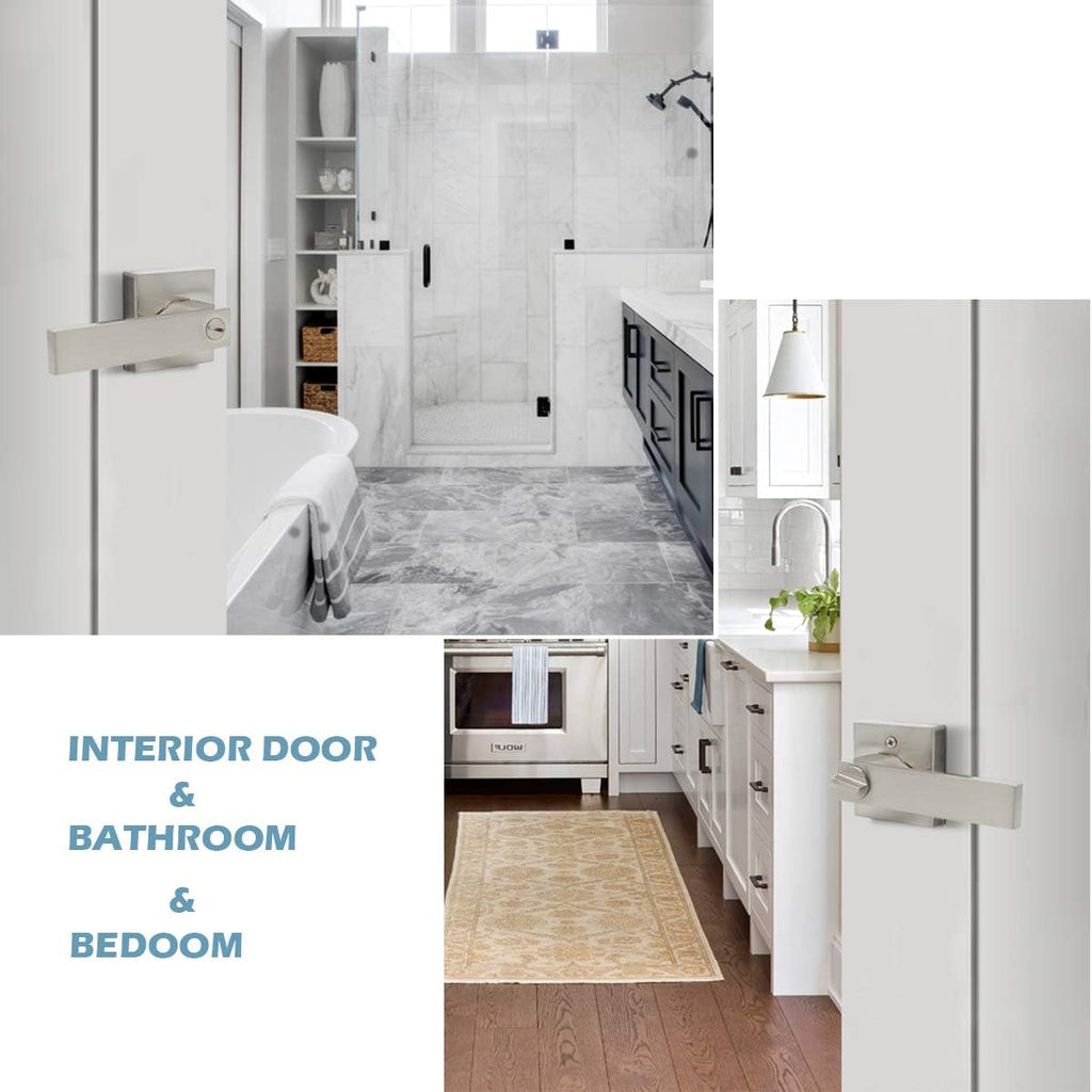 Satin Nickel Square Privacy Door Handles Leverset Lockset 10Pack P69728