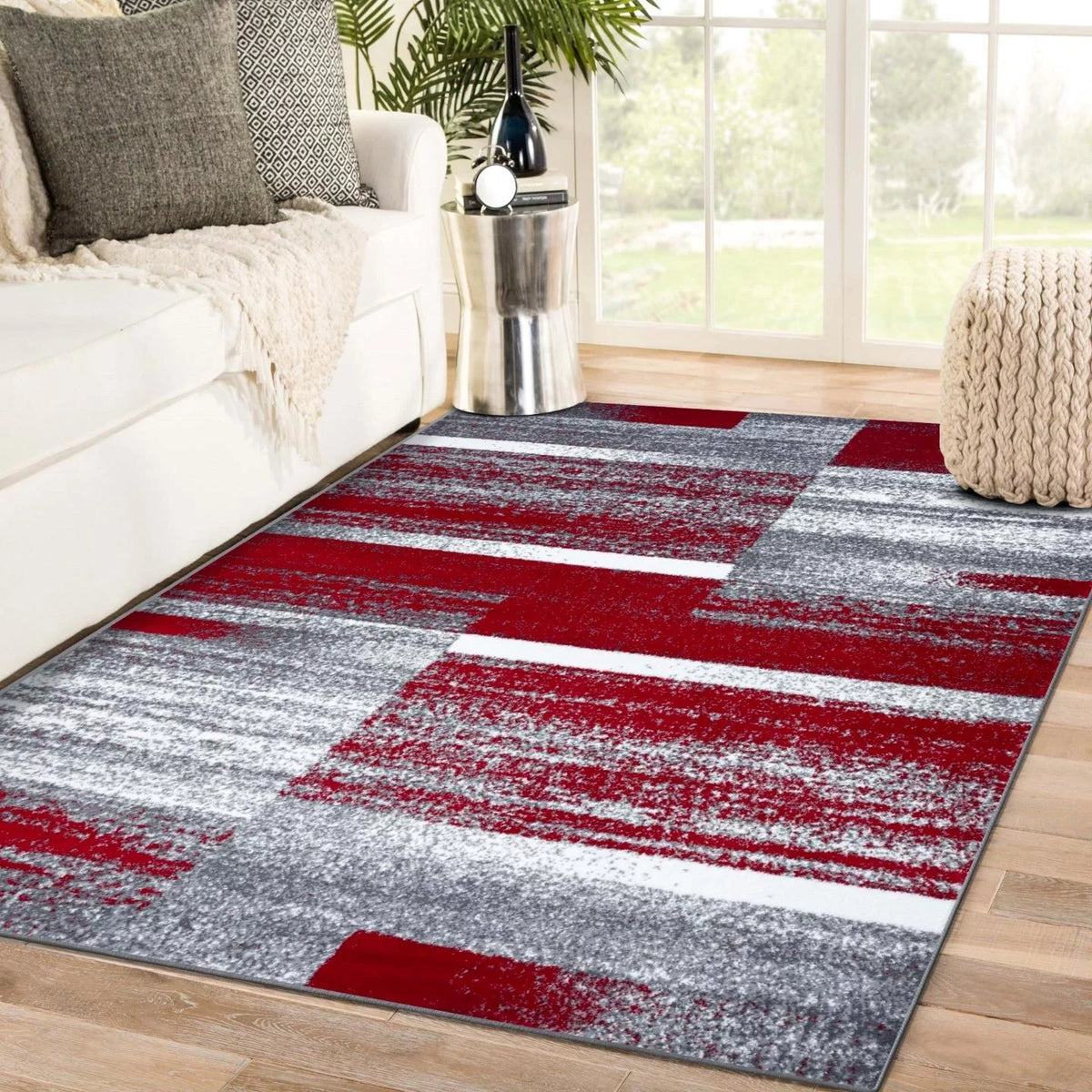 Red 6x9 Abstract Geometric Area Rug D69636