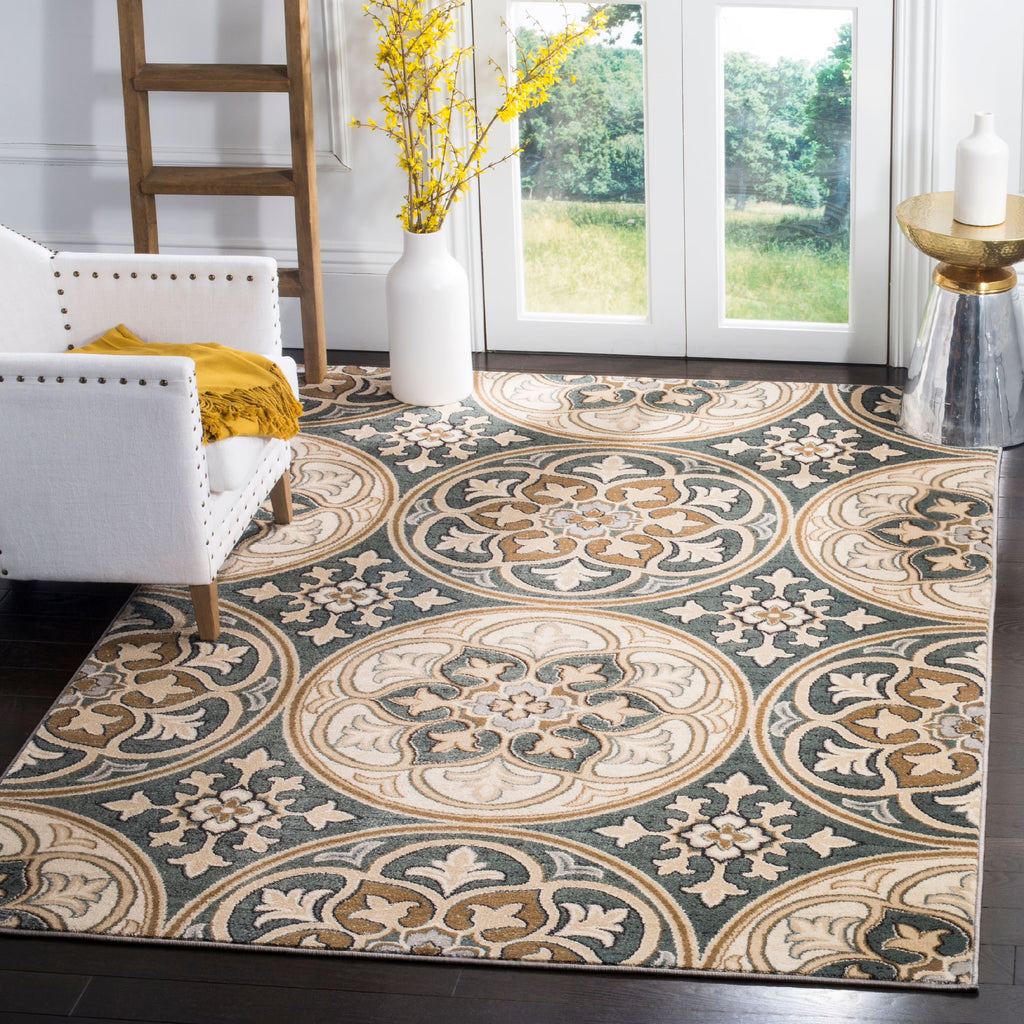 Slate Blue/Beige Geometric Circles Area Rug, 6' x 9' E616563