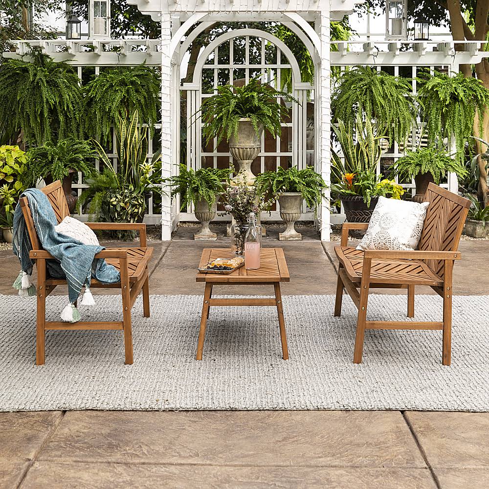 3-Piece Acacia Wood Patio Loveseat Chat Set S6529