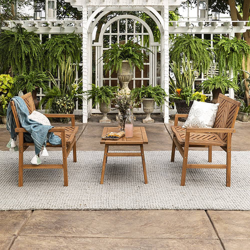 3-Piece Acacia Wood Patio Loveseat Chat Set S6529