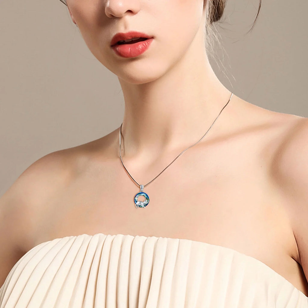 Cat Crystal Pendant Necklace 925 Sterling Silver S8304