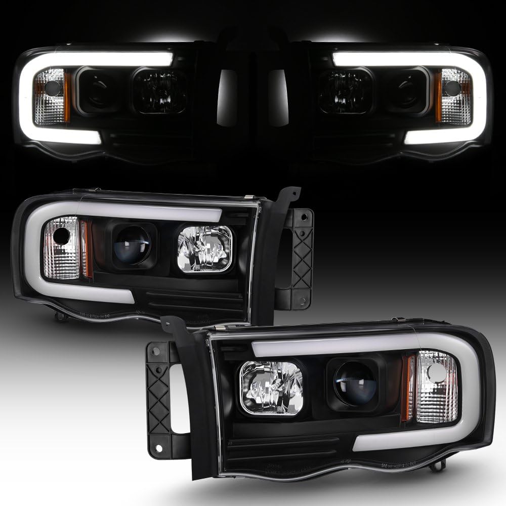 Black LED Tube Projector Headlights Pair S8187
