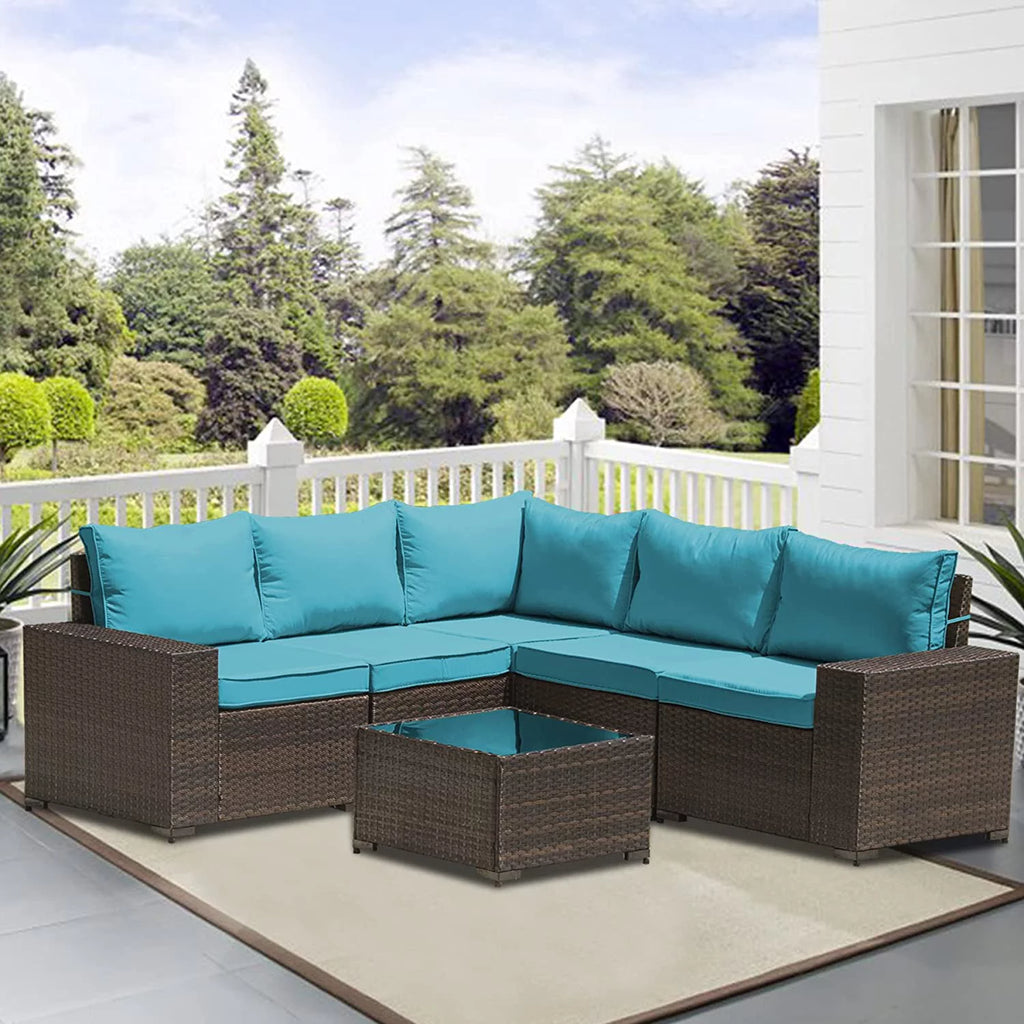 6 Pieces All-Weather PE Rattan Patio Sofa Set with Coffee Table & Cushions E66259