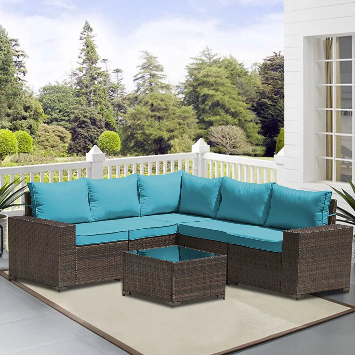 6 Pieces All-Weather PE Rattan Patio Sofa Set with Coffee Table & Cushions E66259