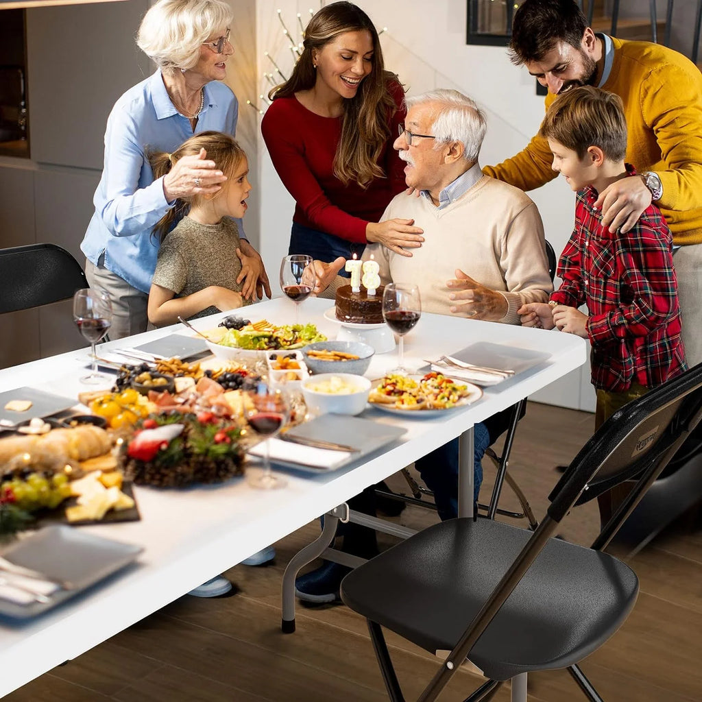 6 FT Plastic Folding Table with 8 Black Folding Chairs Z655255