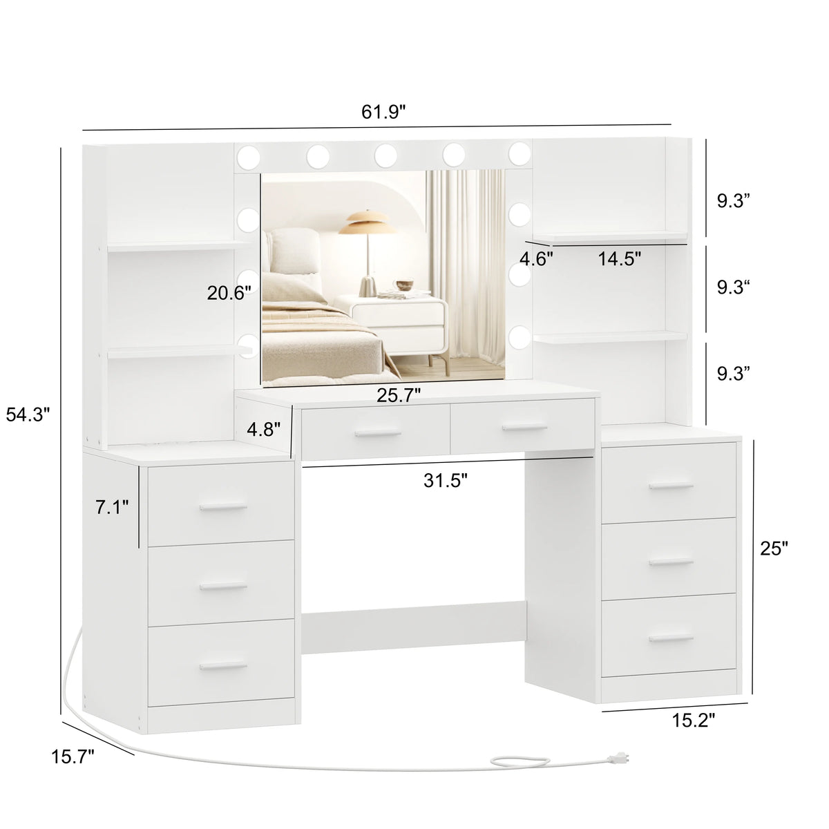 Vanity Desk with Mirror and 8 Drawer W419
