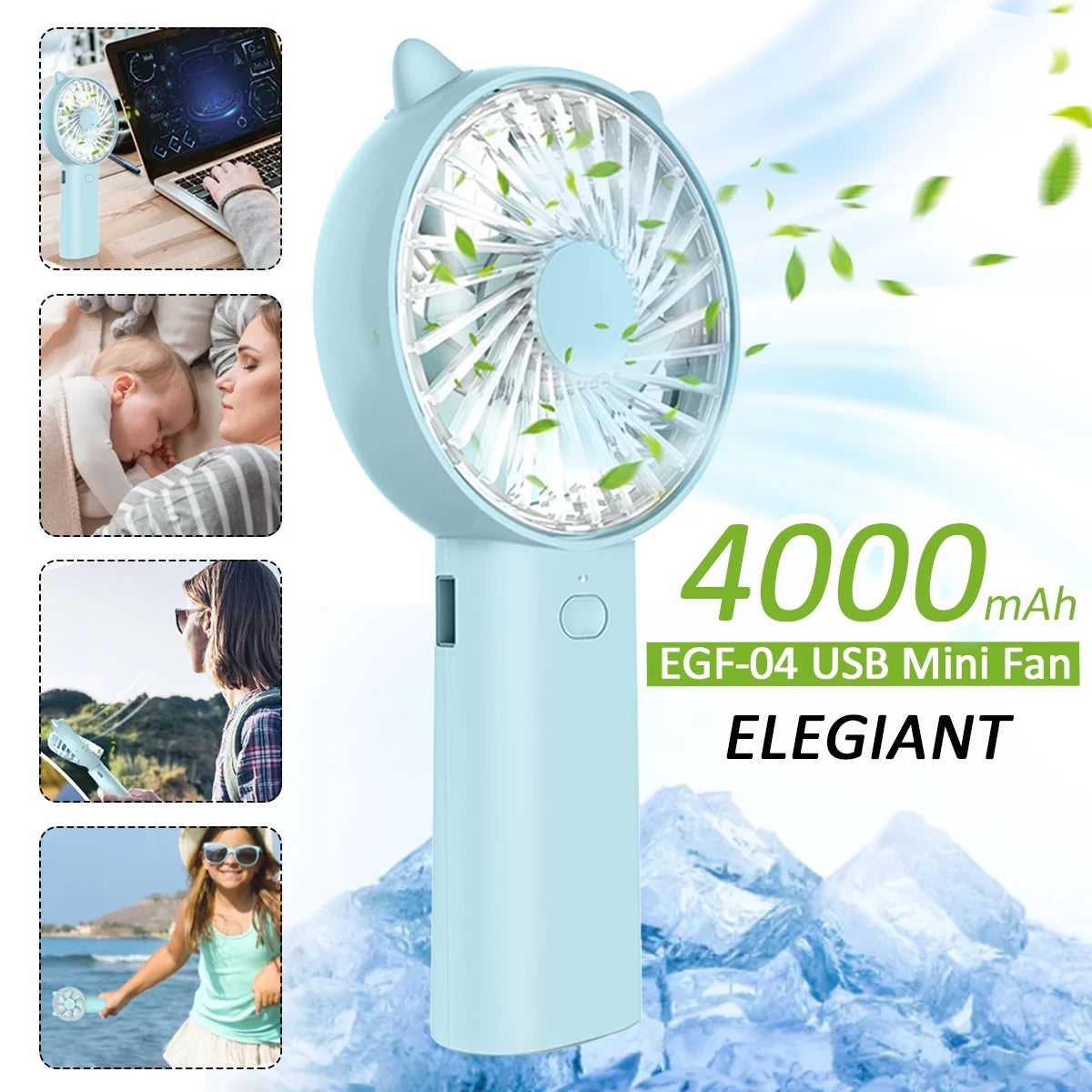 4 Speeds Mini Handheld Fan USB Rechargeable E703