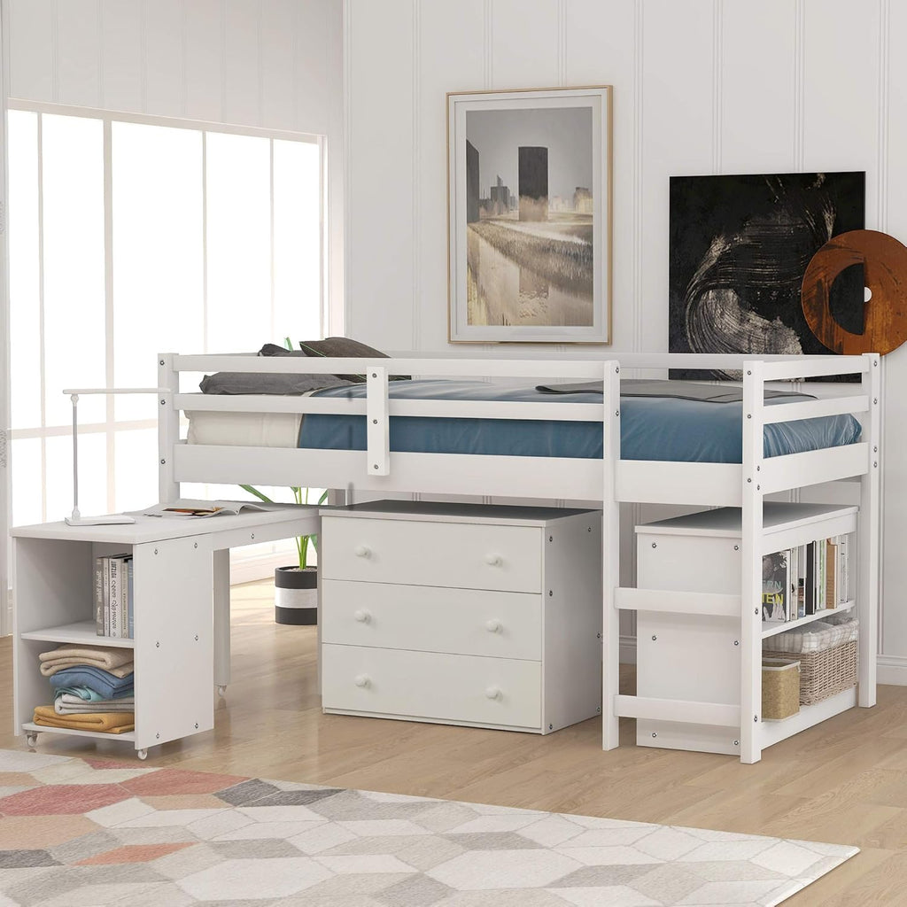 Twin Loft Bed with Desk and Cabinet C51982