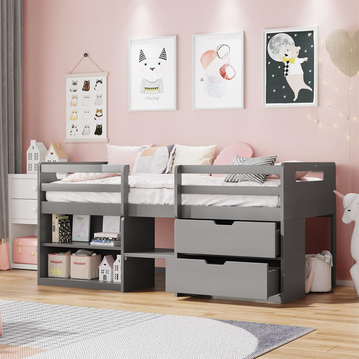 Twin Loft Bed with Desk and Cabinet C51982