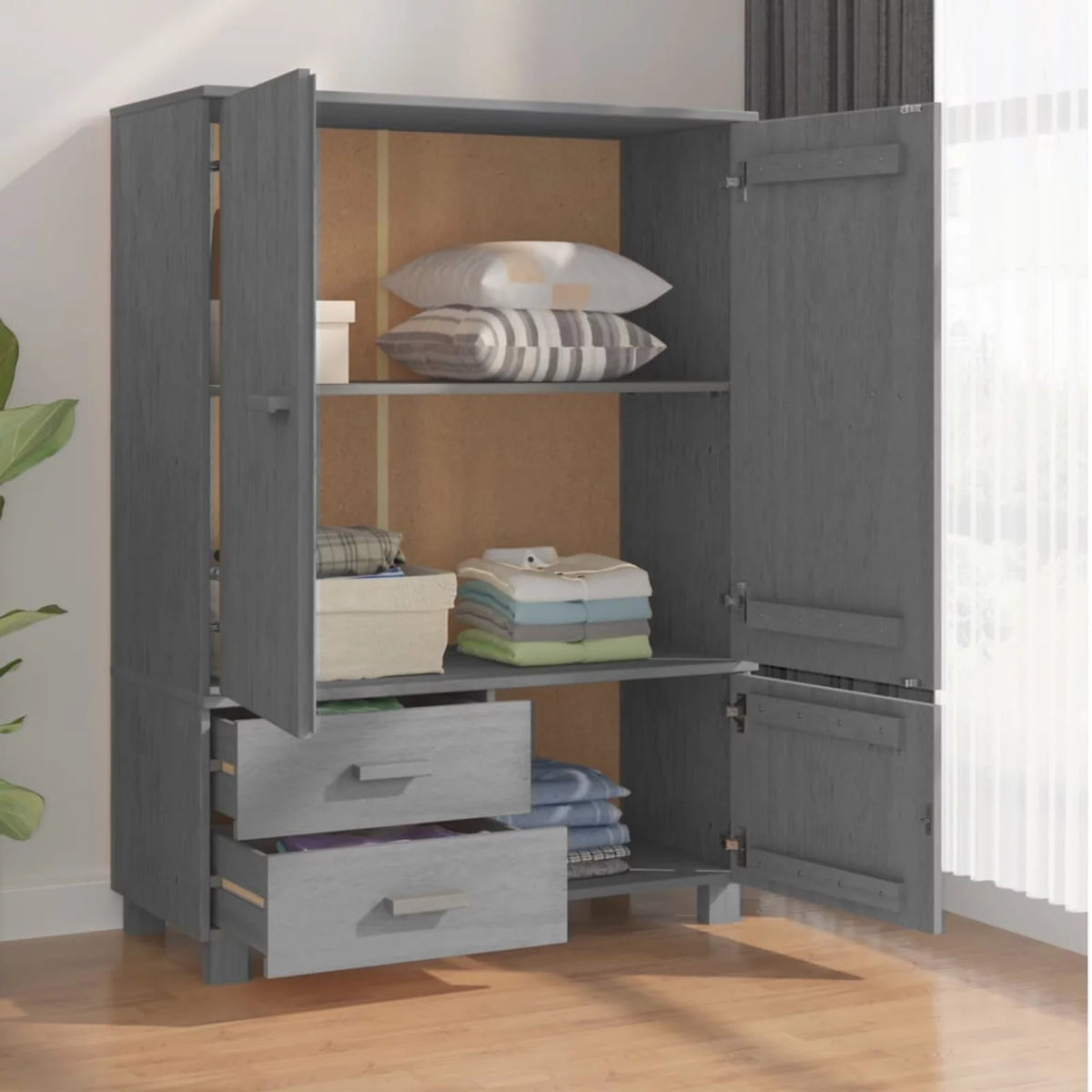 Dark Gray Solid Wood Pine Wardrobe W42180