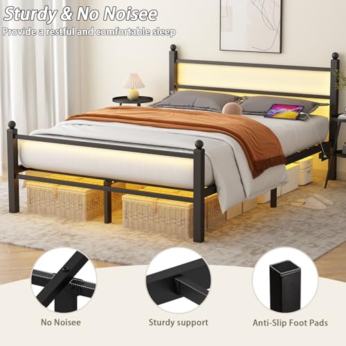 Black Metal Full Size Bed Frame with Headboard and Footboard D285