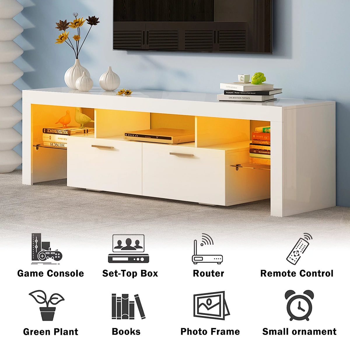 Black TV Stand for 70 Inch TV with LED Light T74339