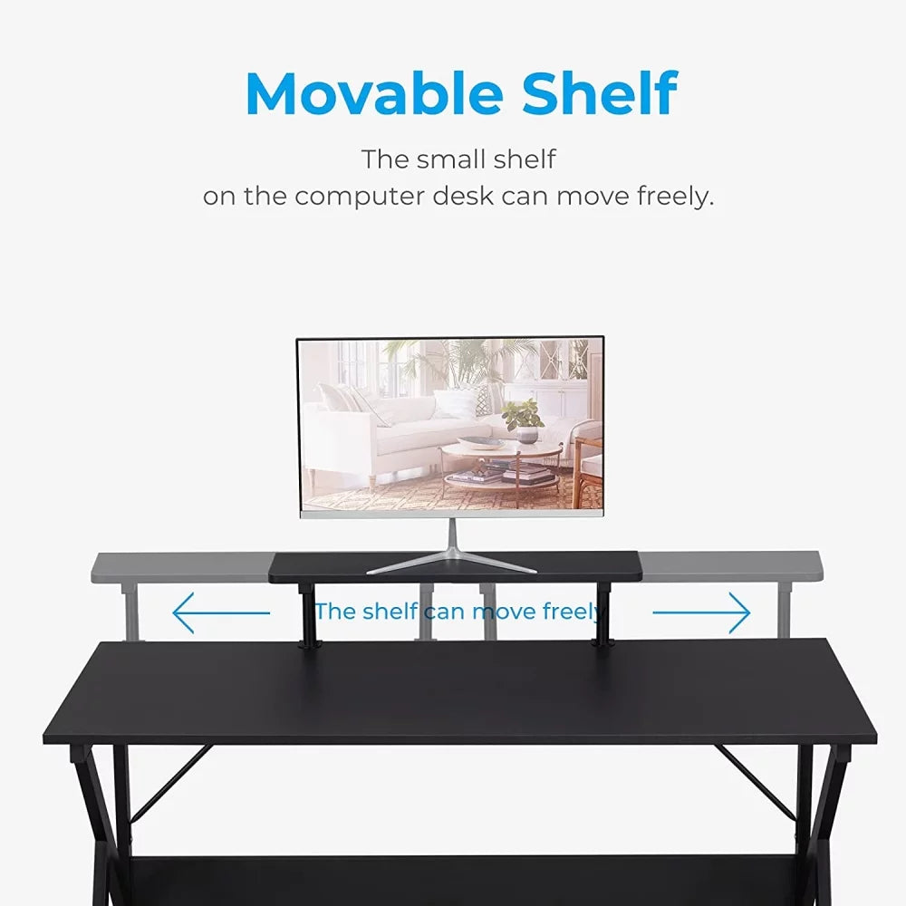 Black 47" Home Office Desk with Monitor Shelf V498