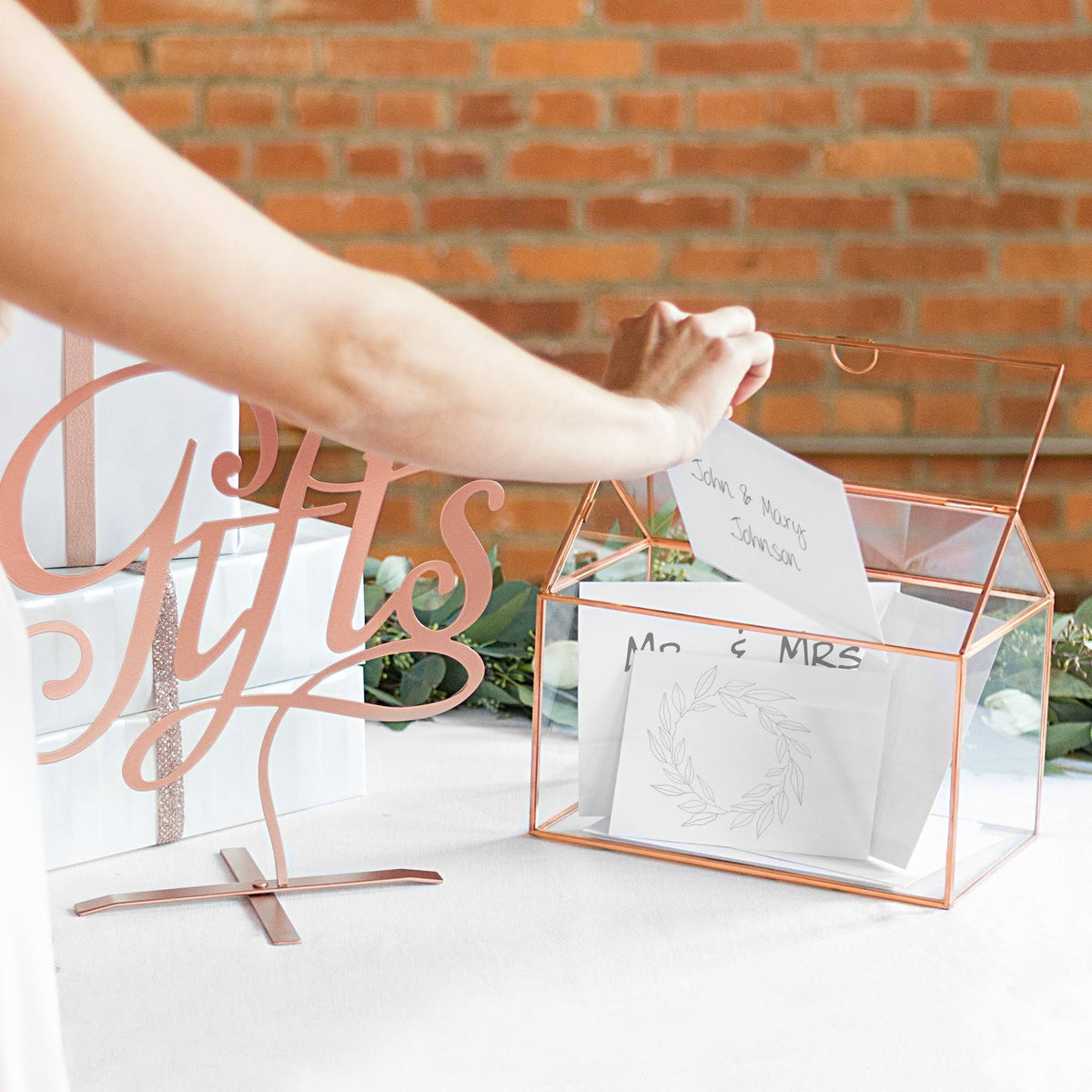 Glass Terrarium Card Holder, Rose Gold N455351