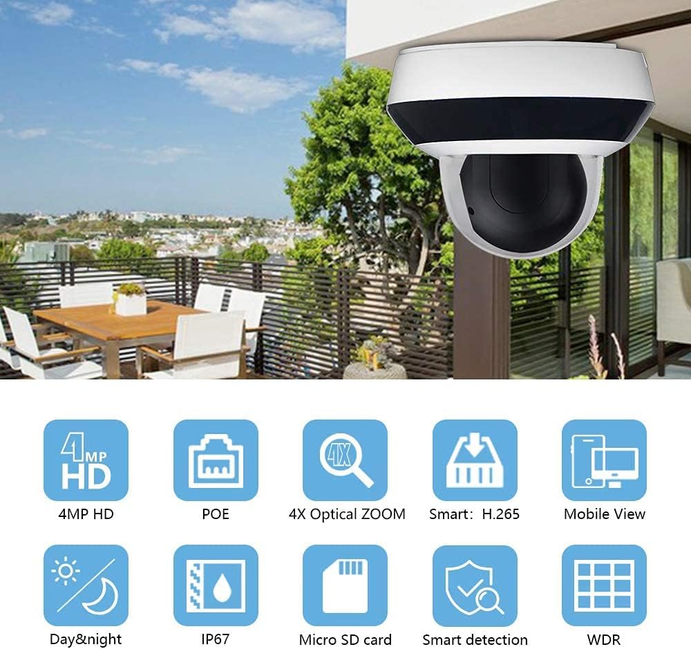 4MP HD POE PTZ IP Camera, 2.8mm~12mm 4X Optical Zoom, Smart IR Night Vision, H.265+, IP67 Waterproof Z36100