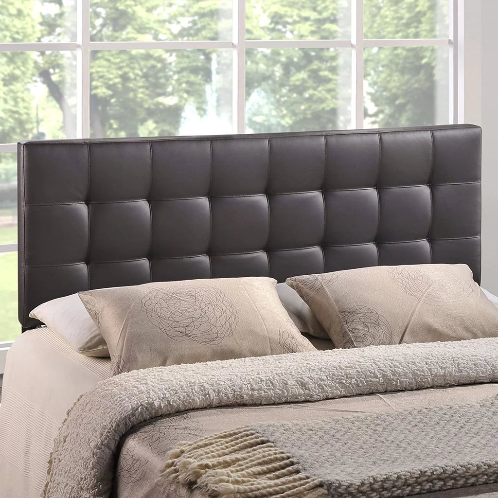 Brown Tufted Faux Leather Upholstered King Headboard M433