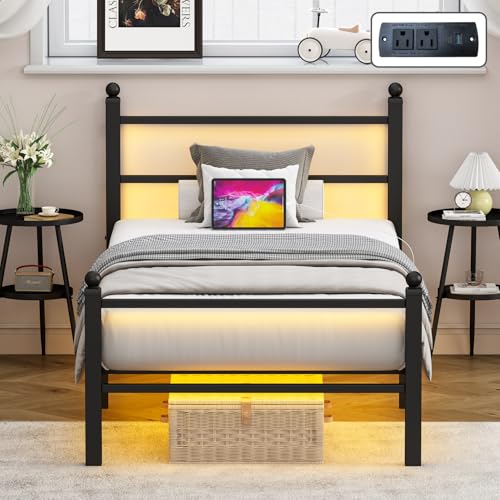 Black Metal Full Size Bed Frame with Headboard and Footboard D285