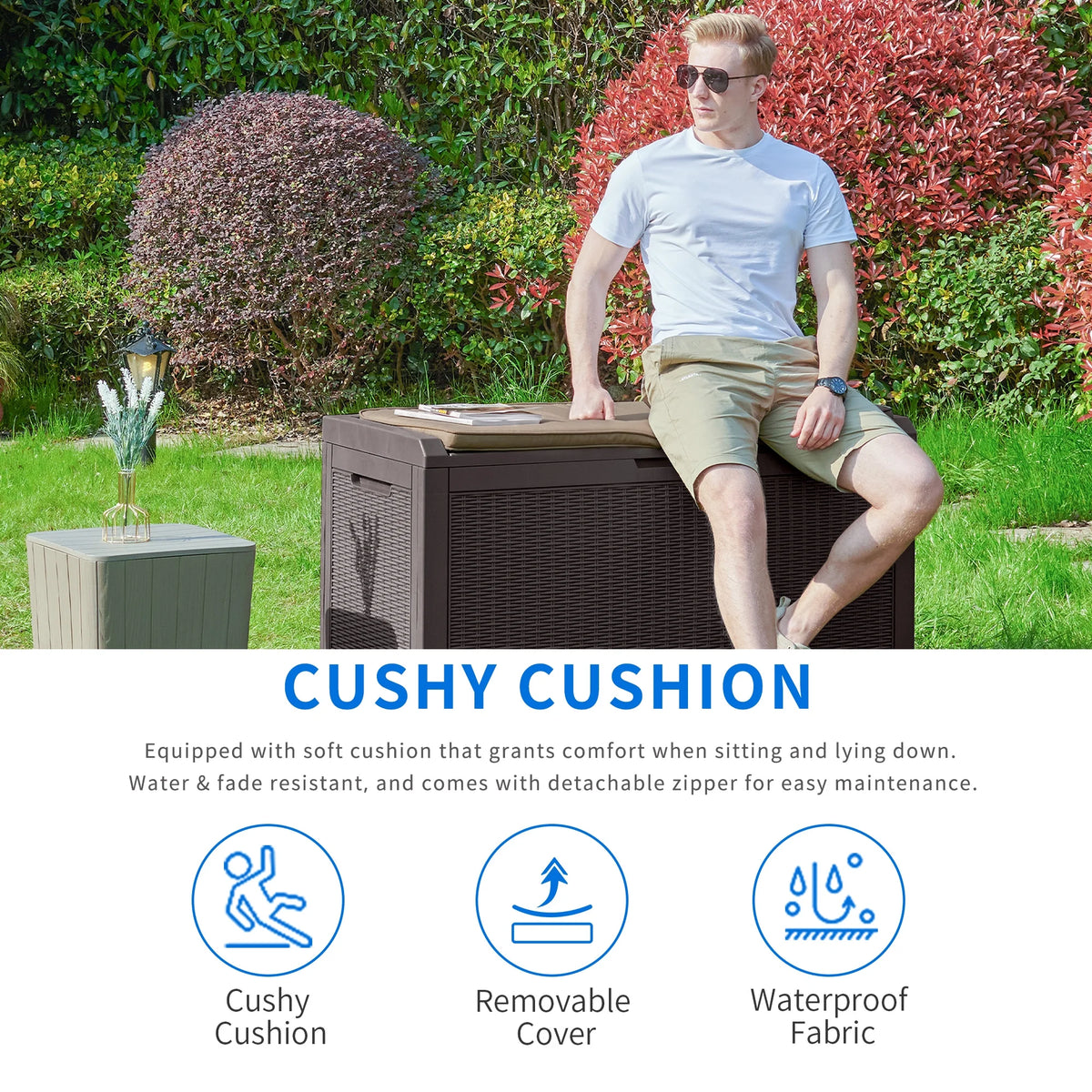 100 Gallon Waterproof Lockable Deck Box with Cushion R1125