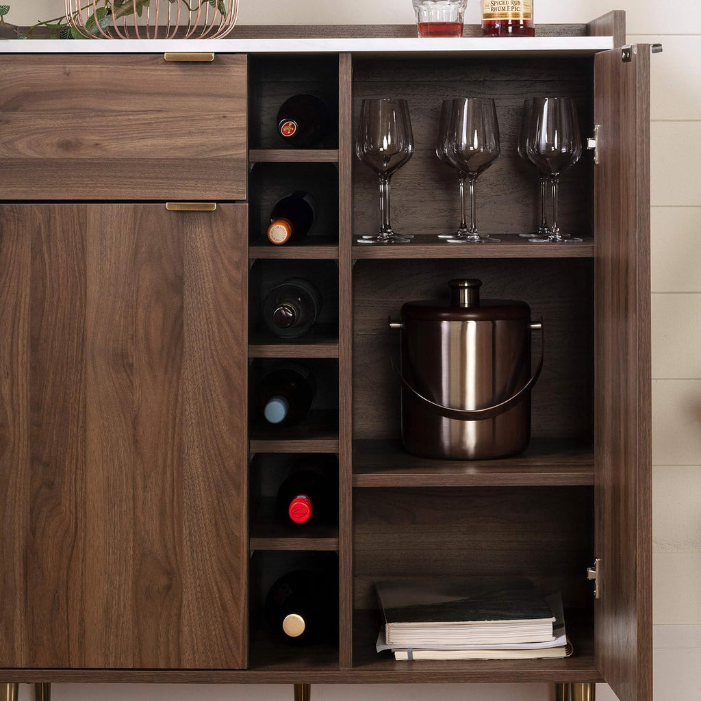 Natural Walnut and Faux Carrara Marble Buffet N155