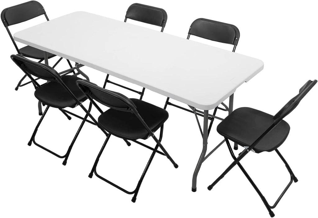 6 FT Plastic Folding Table with 8 Black Folding Chairs Z655255