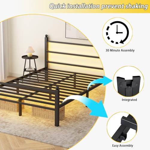 Black Metal Full Size Bed Frame with Headboard and Footboard D285