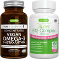 Vegan Omega-3 + B12-Complex 1000mcg Bundle, EPA & DHA Algae Oil 1340mg Sublingual Vitamin B12 G4466