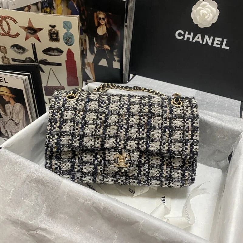 Black Beige Glittered Tweed Bag G932