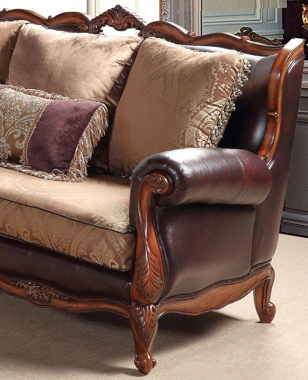 Cherry Finish Wood Pattern Fabric Sofa Set 2Pc K554442