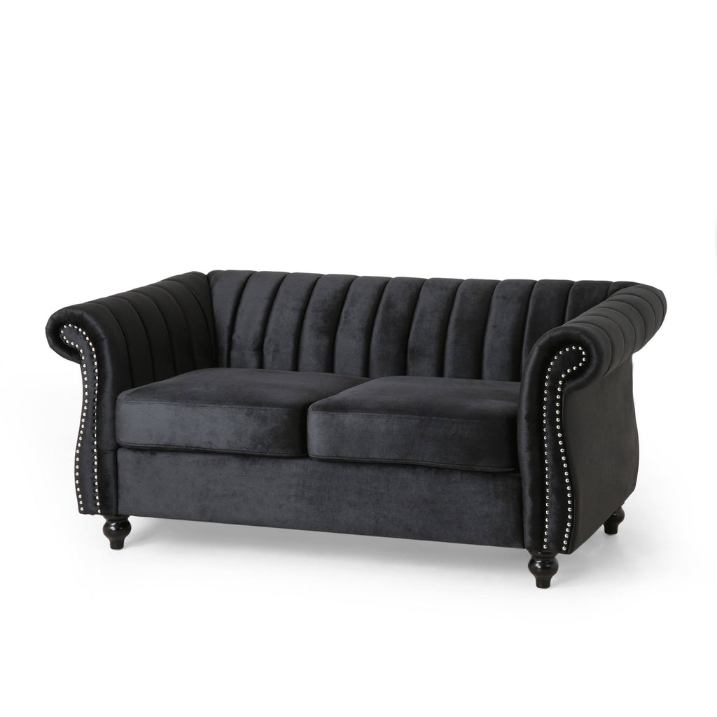 Modern Glam Channel Stitch Velvet Loveseat with Nailhead Trim G295158