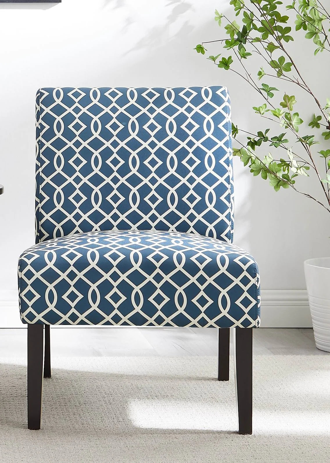 3pc Set Blue Fabric Upholstered Side Table and 2 Chairs M9297