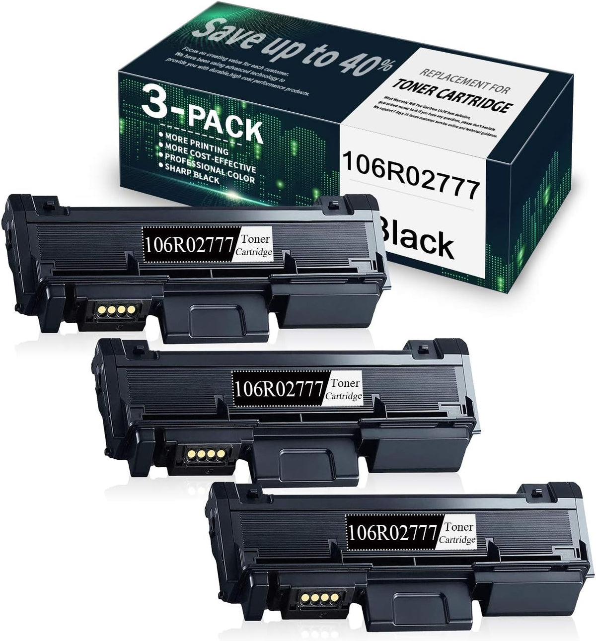3 Pack Black Compatible Toner Cartridge for Xerox Phaser Printer O265