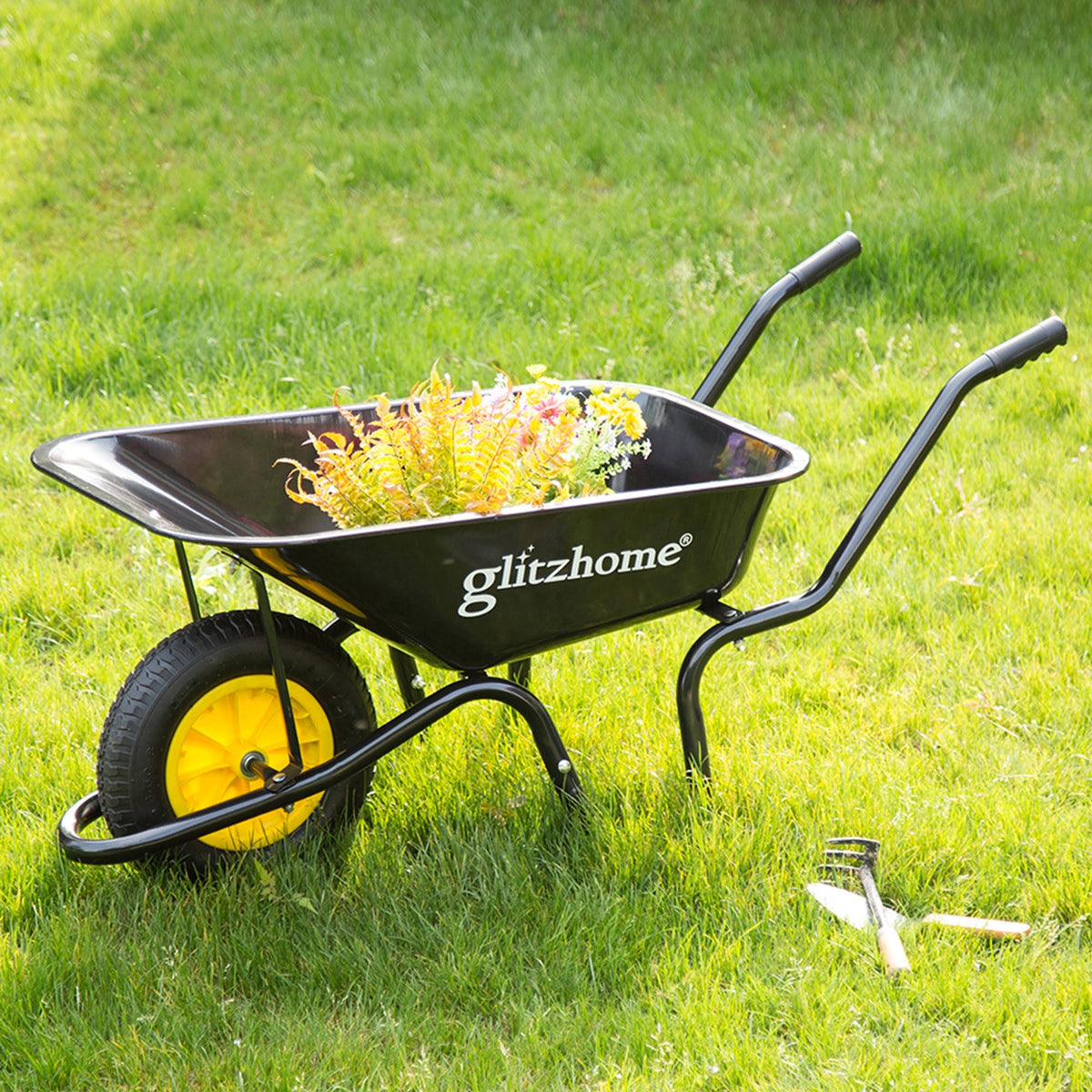 4.7 Cu. ft. Black Steel Framed Plastic Garden Wheelbarrow Utility Dump Cart O993