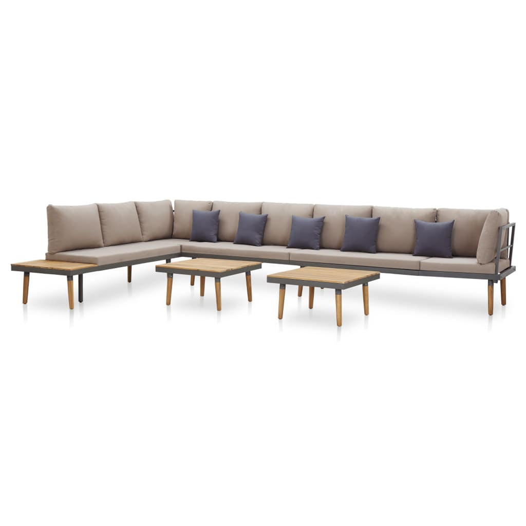 8-Seater Cushioned Acacia Wood Patio Lounge Set with 2 Coffee Table L16783
