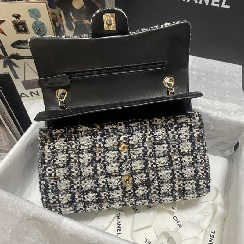 Black Beige Glittered Tweed Bag G932