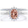 2.00 Carat Oval Morganite And Diamond Moissanite Engagement Ring With Matching Band in 925 Sterling Silver U483790