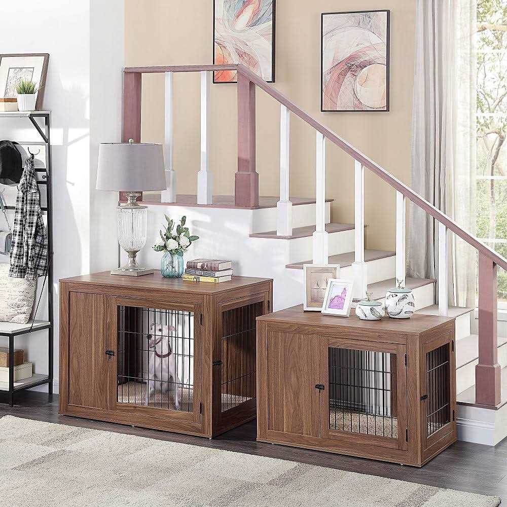 Wooden Dog Crate End Table with Cushion S837360