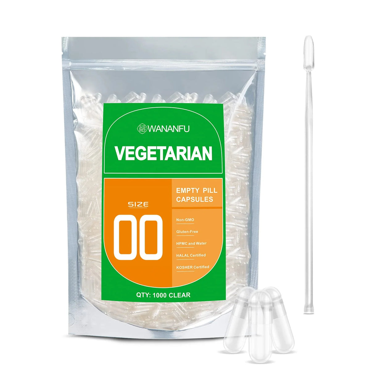 Size 00 Empty Vegetarian Capsules 1000 Count with Micro Lab Spoon T417816