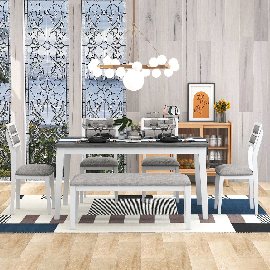 6 Piece Dining Table and Chair Set with 4 Upholstered Chairs and 1 Upholstered Bench P61631