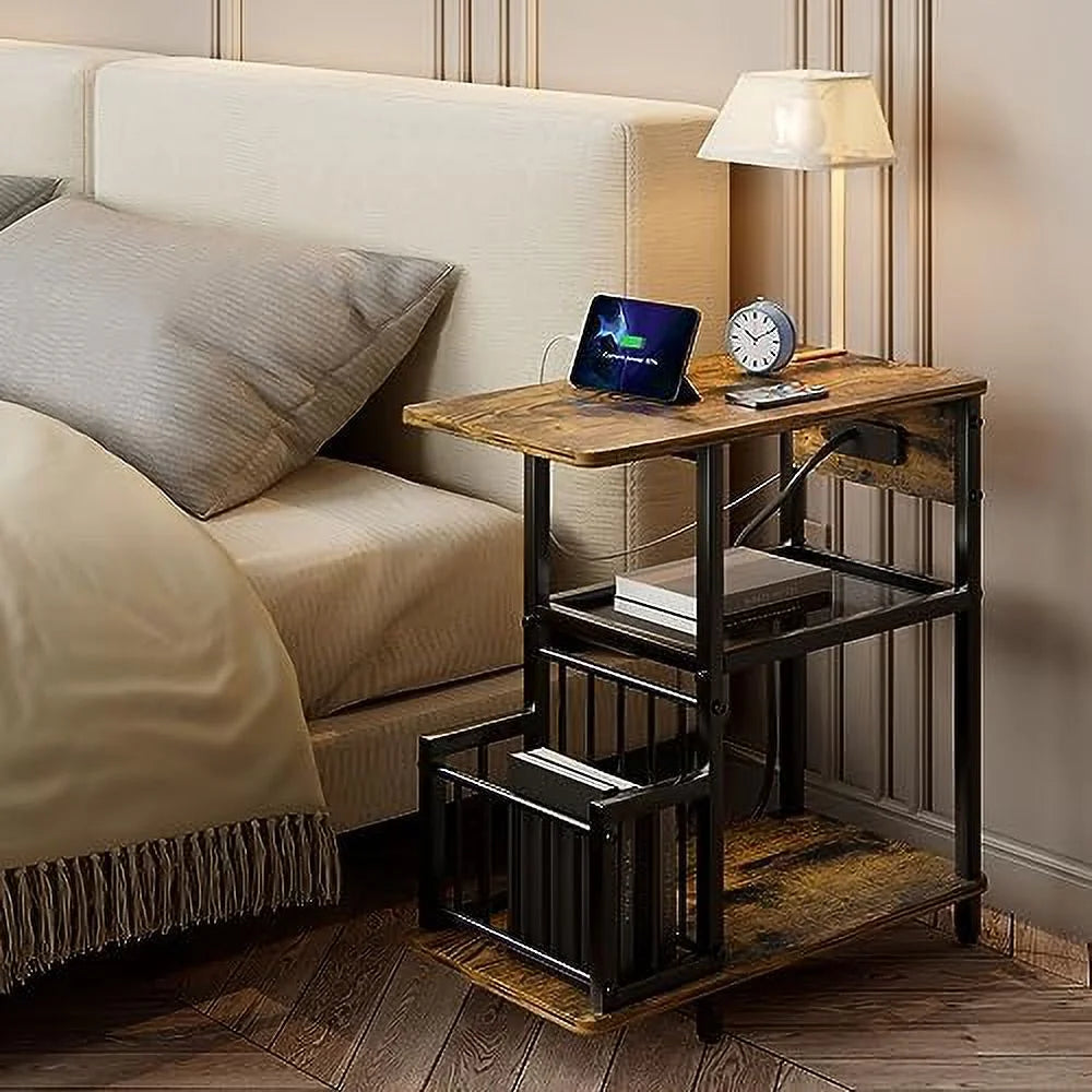 Brown Set of 2 Side Tables with USB Ports and Outlets A69277