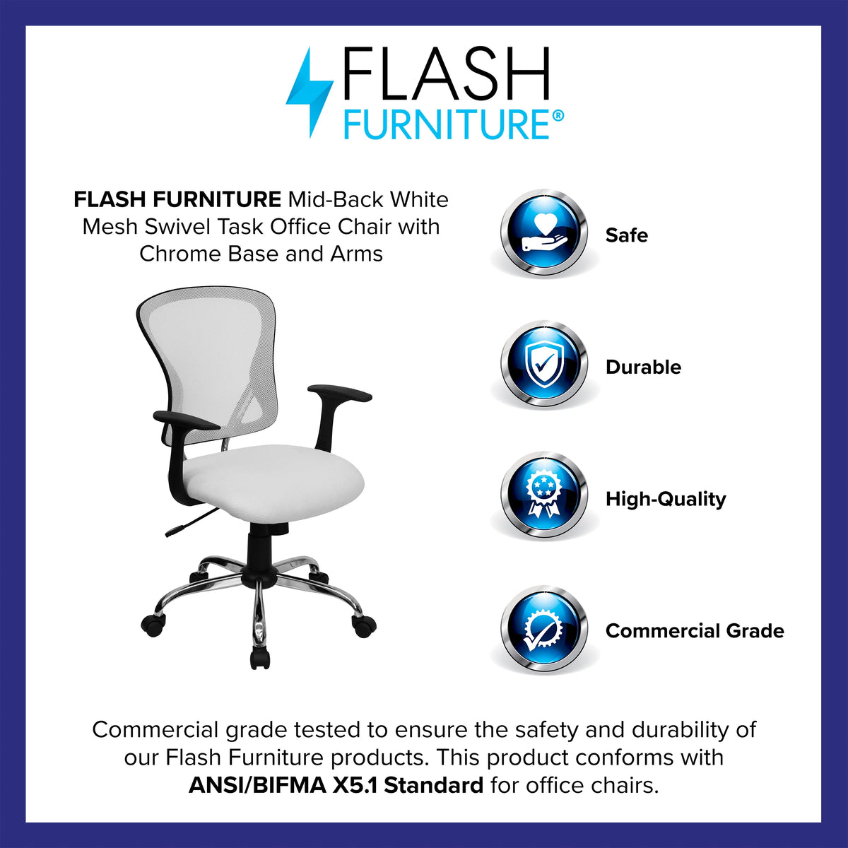 White Mesh Swivel Task Office Chair with Chrome Base and Arms B364